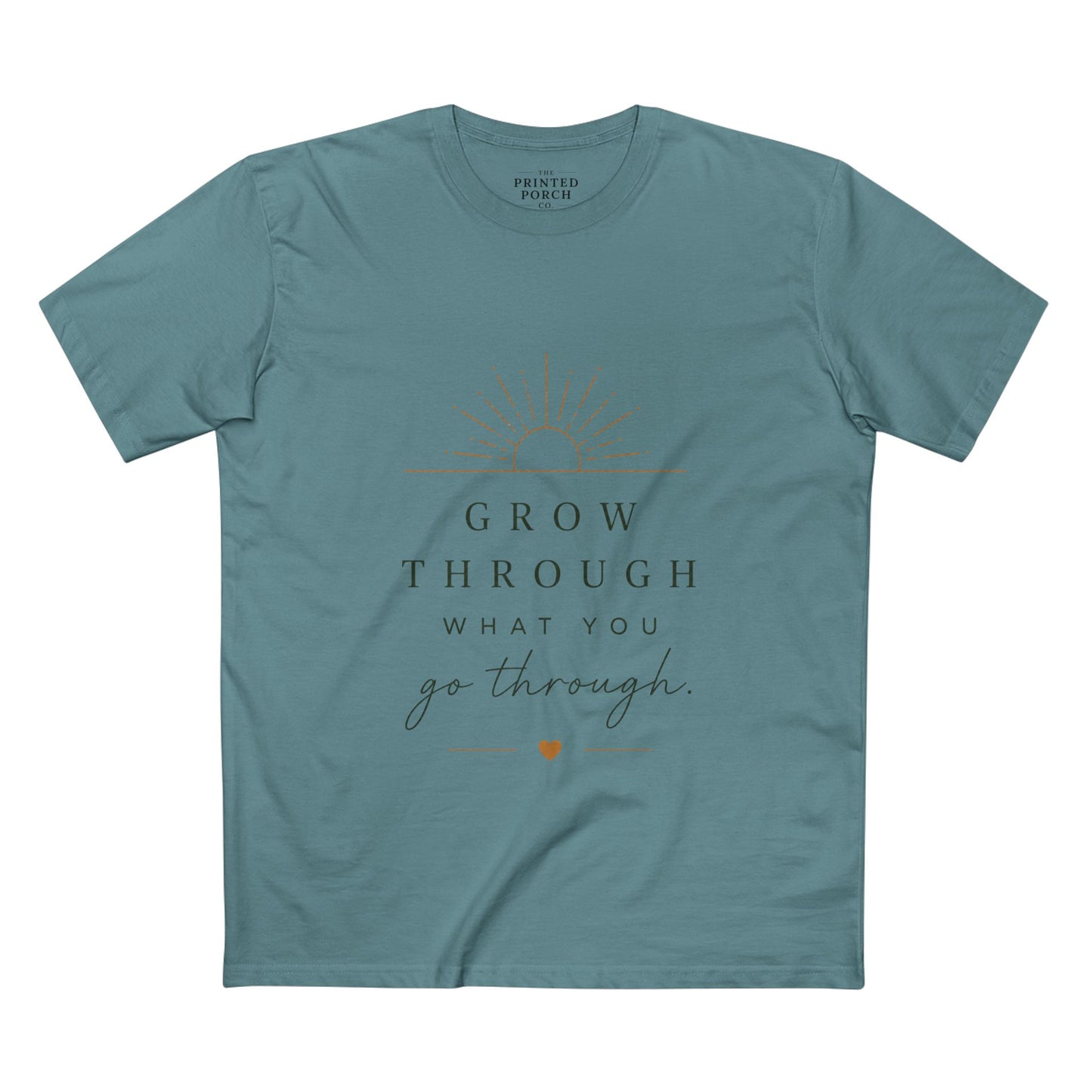 Grow Through What You Go Through Tee — Inspirational Sun & Heart Graphic