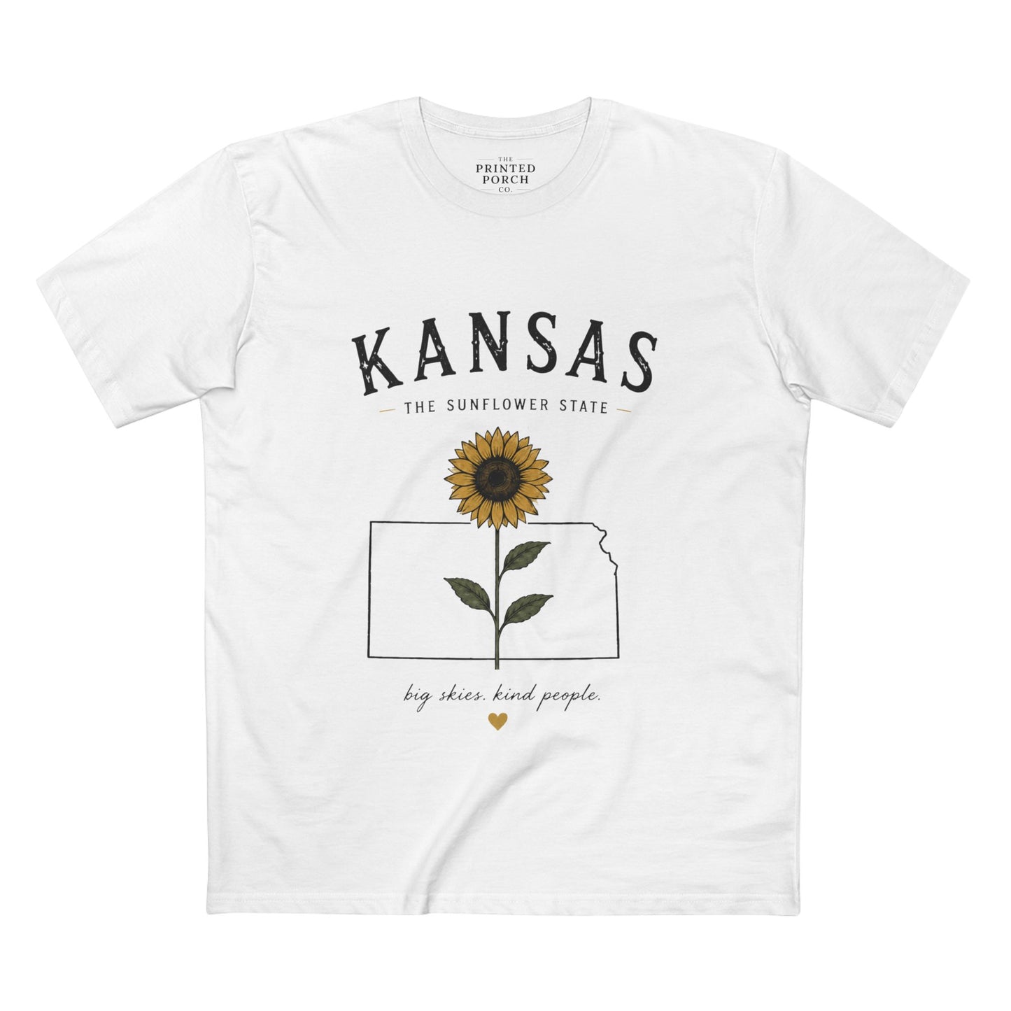 Kansas Sunflower State T-Shirt — 'Big Skies, Kind People' Graphic Tee