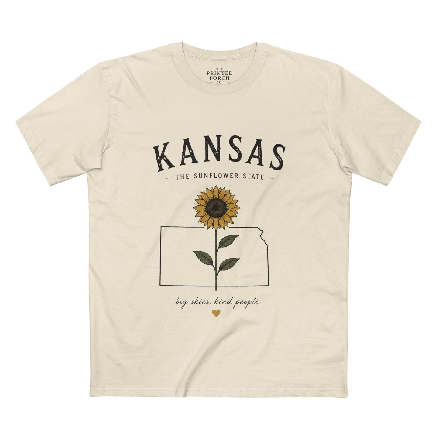 Kansas Sunflower State T-Shirt — 'Big Skies, Kind People' Graphic Tee