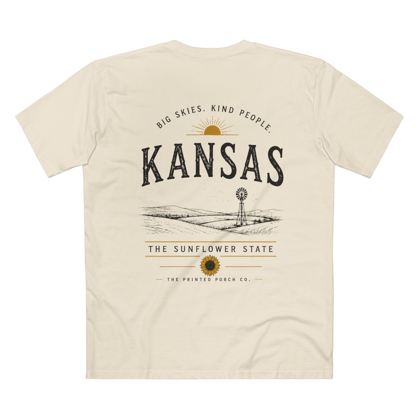 Kansas Sunflower State T-Shirt — 'Big Skies, Kind People' Graphic Tee
