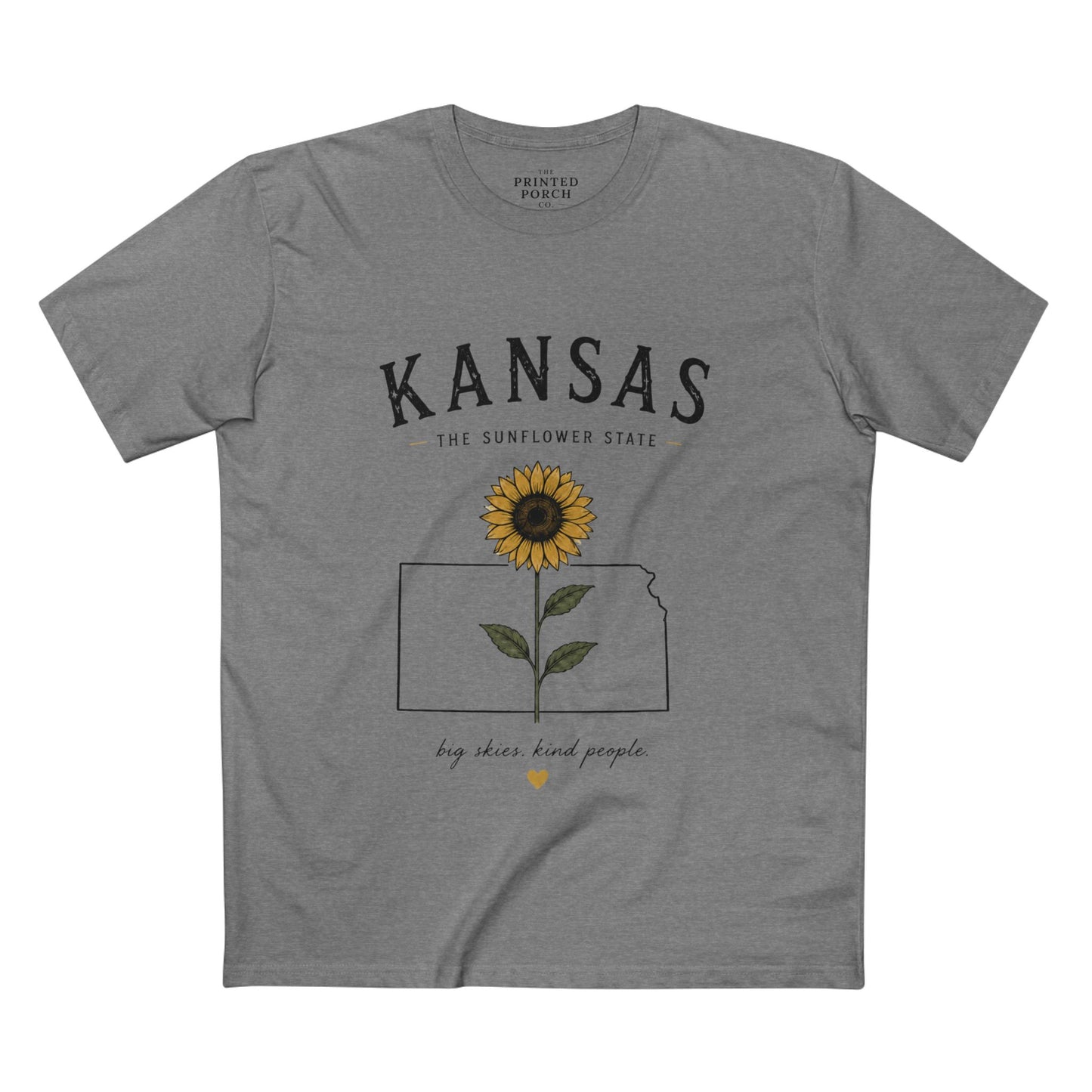 Kansas Sunflower State T-Shirt — 'Big Skies, Kind People' Graphic Tee