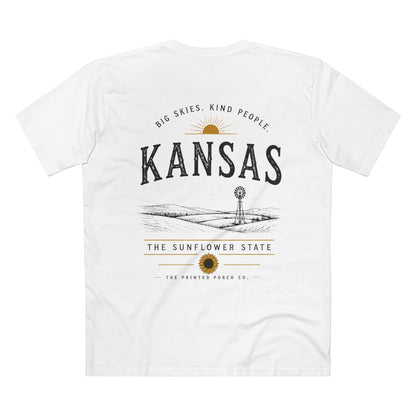 Kansas Sunflower State T-Shirt — 'Big Skies, Kind People' Graphic Tee