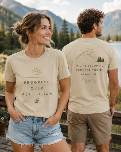 Progress Over Perfection Shirt | Inspirational Mountain Graphic Tee