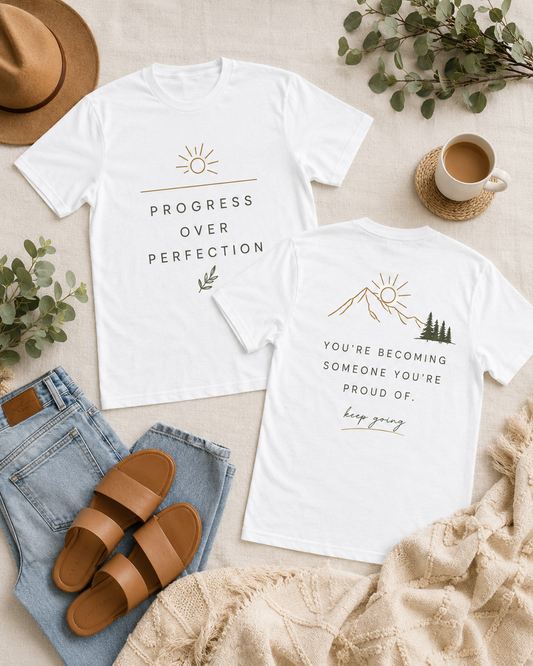 Progress Over Perfection Shirt | Inspirational Mountain Graphic Tee