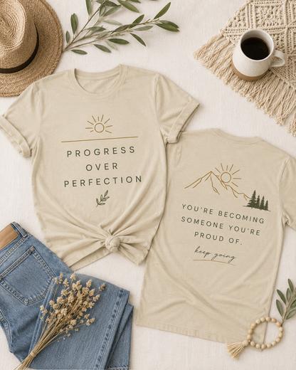 Progress Over Perfection Shirt | Inspirational Mountain Graphic Tee
