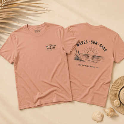 Waves • Sun • Sand Beach T-Shirt — The Printed Porch Co. Graphic Tee