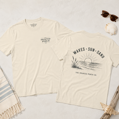 Waves • Sun • Sand Beach T-Shirt — The Printed Porch Co. Graphic Tee
