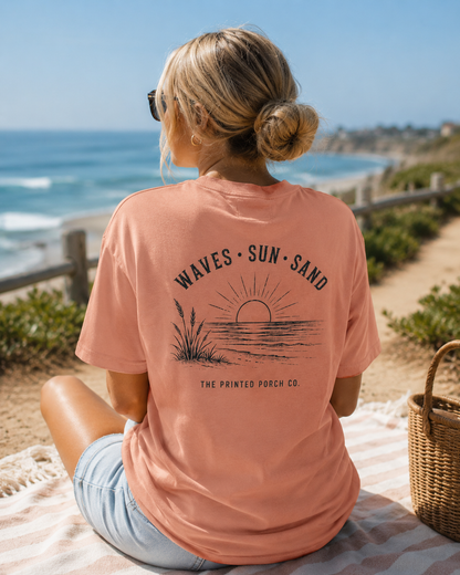 Waves • Sun • Sand Beach T-Shirt — The Printed Porch Co. Graphic Tee