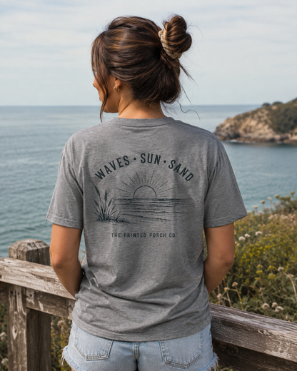 Waves • Sun • Sand Beach T-Shirt — The Printed Porch Co. Graphic Tee