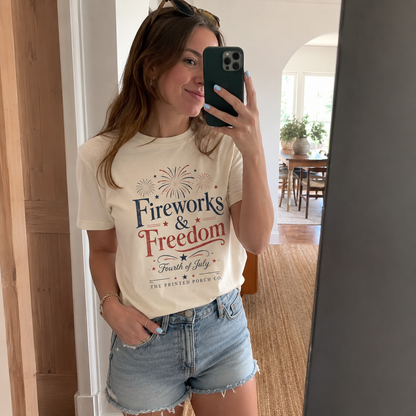 Freedom Fireworks T-Shirt — Vintage Patriotic 4th of July Tee