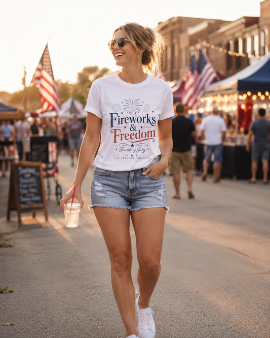 Freedom Fireworks T-Shirt — Vintage Patriotic 4th of July Tee