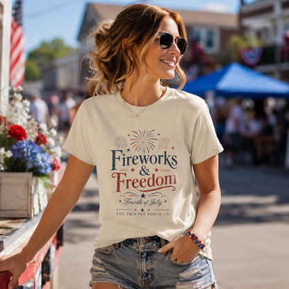Freedom Fireworks T-Shirt — Vintage Patriotic 4th of July Tee