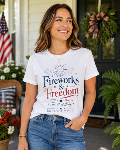 Freedom Fireworks T-Shirt — Vintage Patriotic 4th of July Tee