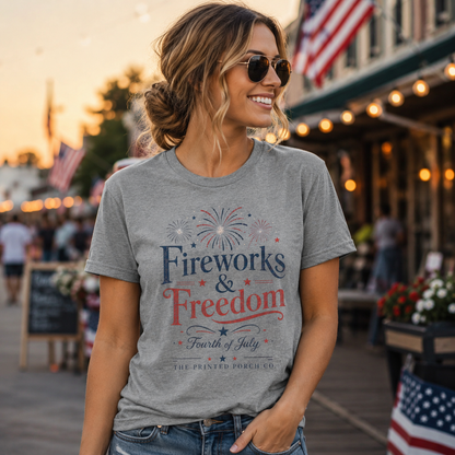 Freedom Fireworks T-Shirt — Vintage Patriotic 4th of July Tee