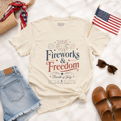 Freedom Fireworks T-Shirt — Vintage Patriotic 4th of July Tee