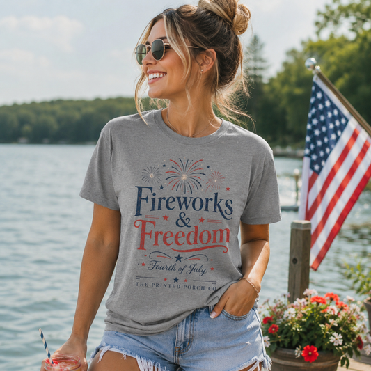 Freedom Fireworks T-Shirt — Vintage Patriotic 4th of July Tee
