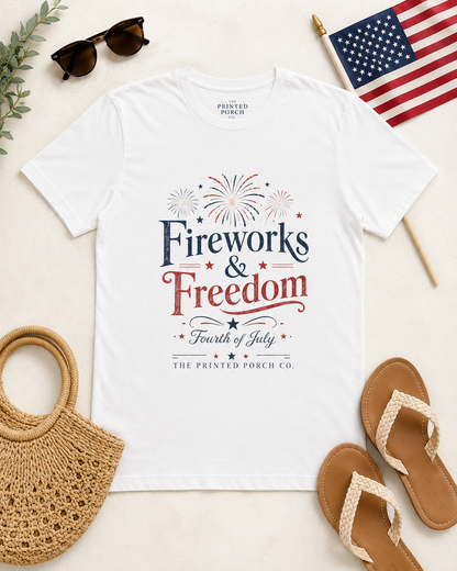 Freedom Fireworks T-Shirt — Vintage Patriotic 4th of July Tee
