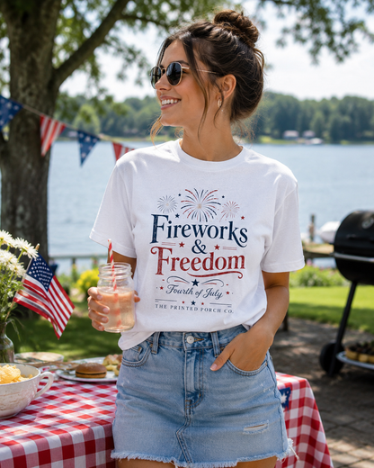 Freedom Fireworks T-Shirt — Vintage Patriotic 4th of July Tee