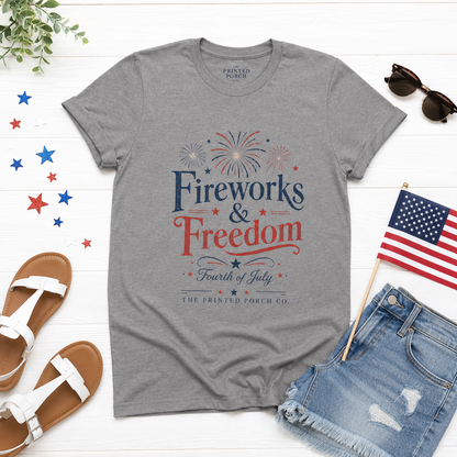 Freedom Fireworks T-Shirt — Vintage Patriotic 4th of July Tee