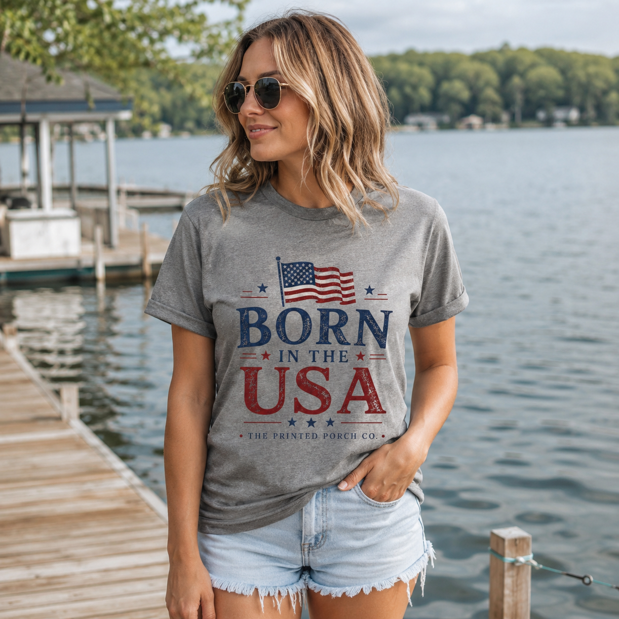 Born in the USA T-Shirt — Vintage Patriotic Adult Staple Tee