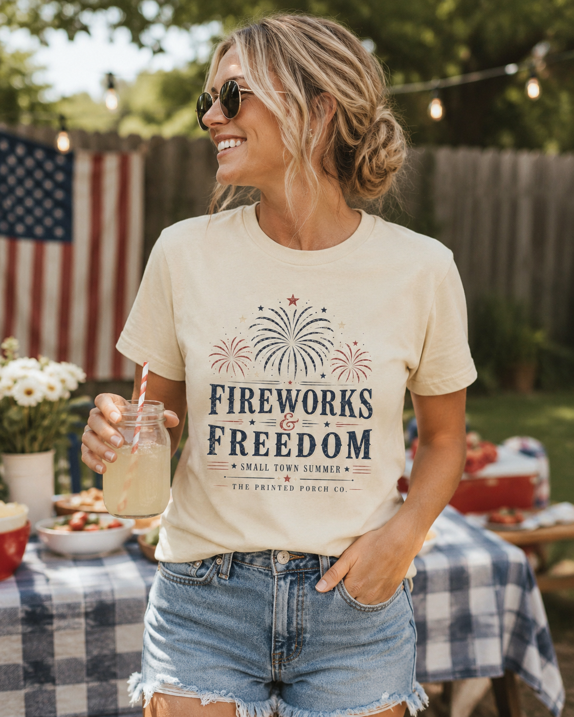 Fireworks & Freedom Tee — Patriotic Fourth of July T-Shirt