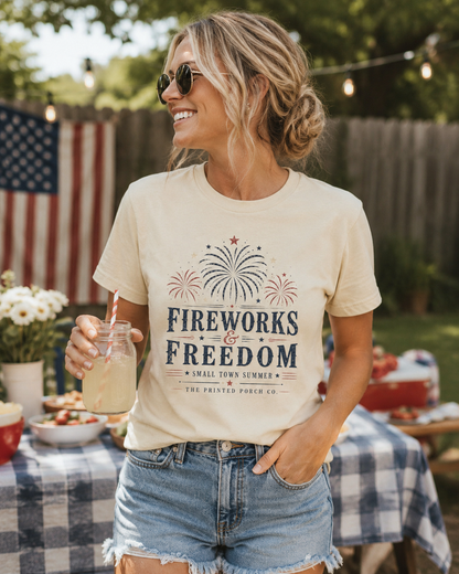 Fireworks & Freedom Tee — Patriotic Fourth of July T-Shirt