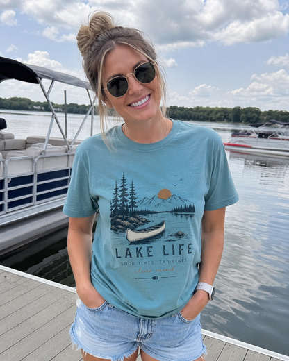 Lake Life Good Times Tan Lines Shirt | Summer Lake Graphic Tee