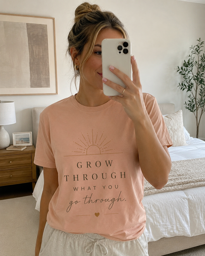 Grow Through What You Go Through Tee — Inspirational Sun & Heart Graphic