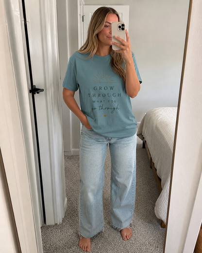 Grow Through What You Go Through Tee — Inspirational Sun & Heart Graphic