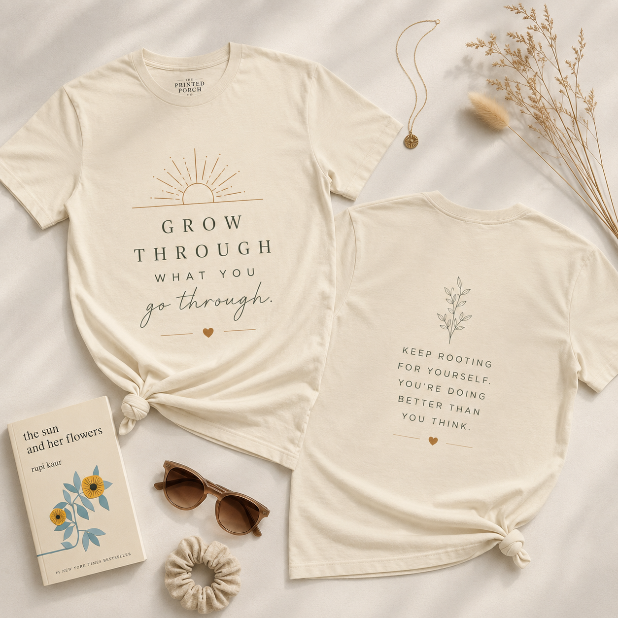 Grow Through What You Go Through Tee — Inspirational Sun & Heart Graphic