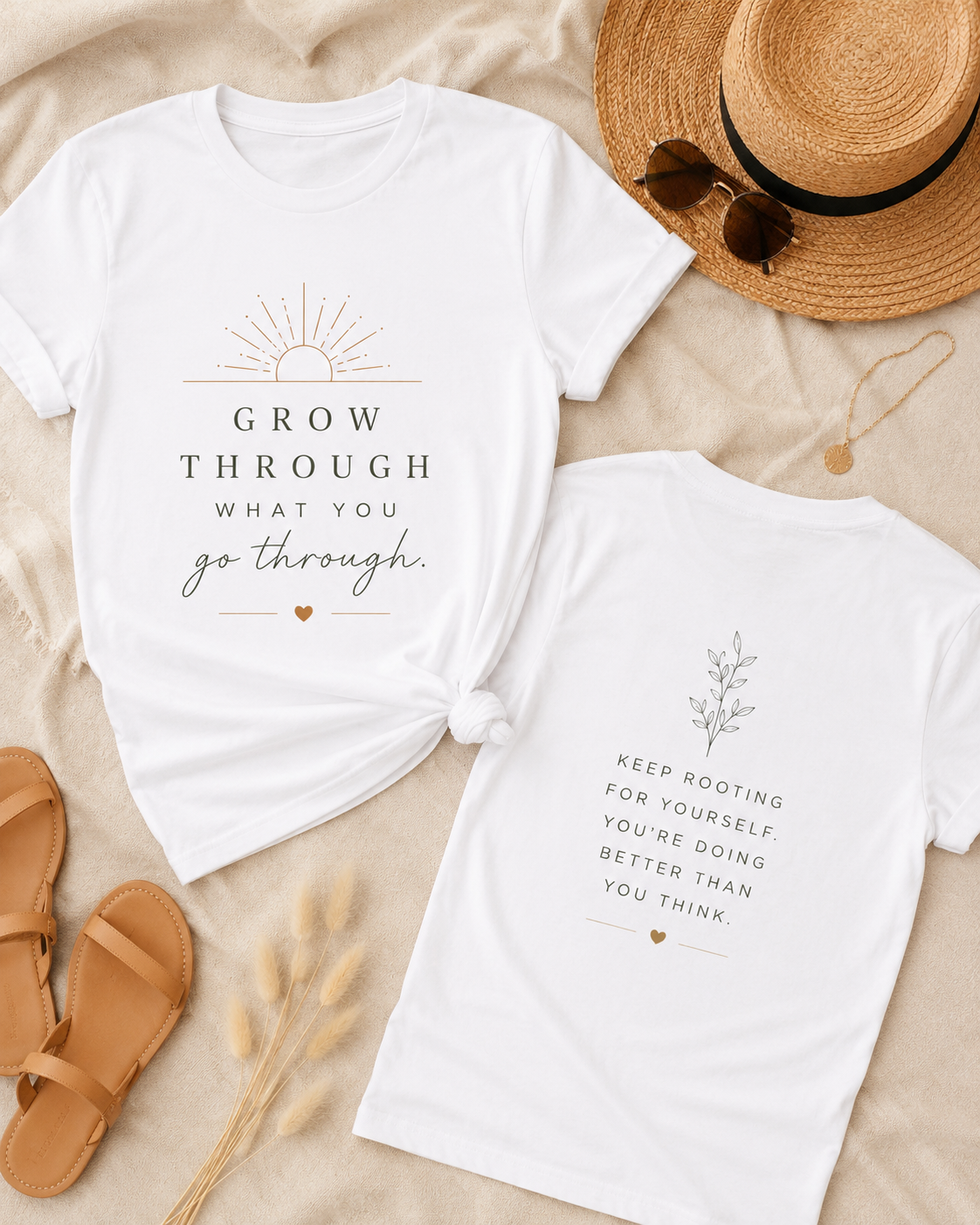Grow Through What You Go Through Tee — Inspirational Sun & Heart Graphic