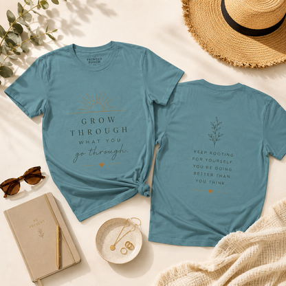 Grow Through What You Go Through Tee — Inspirational Sun & Heart Graphic