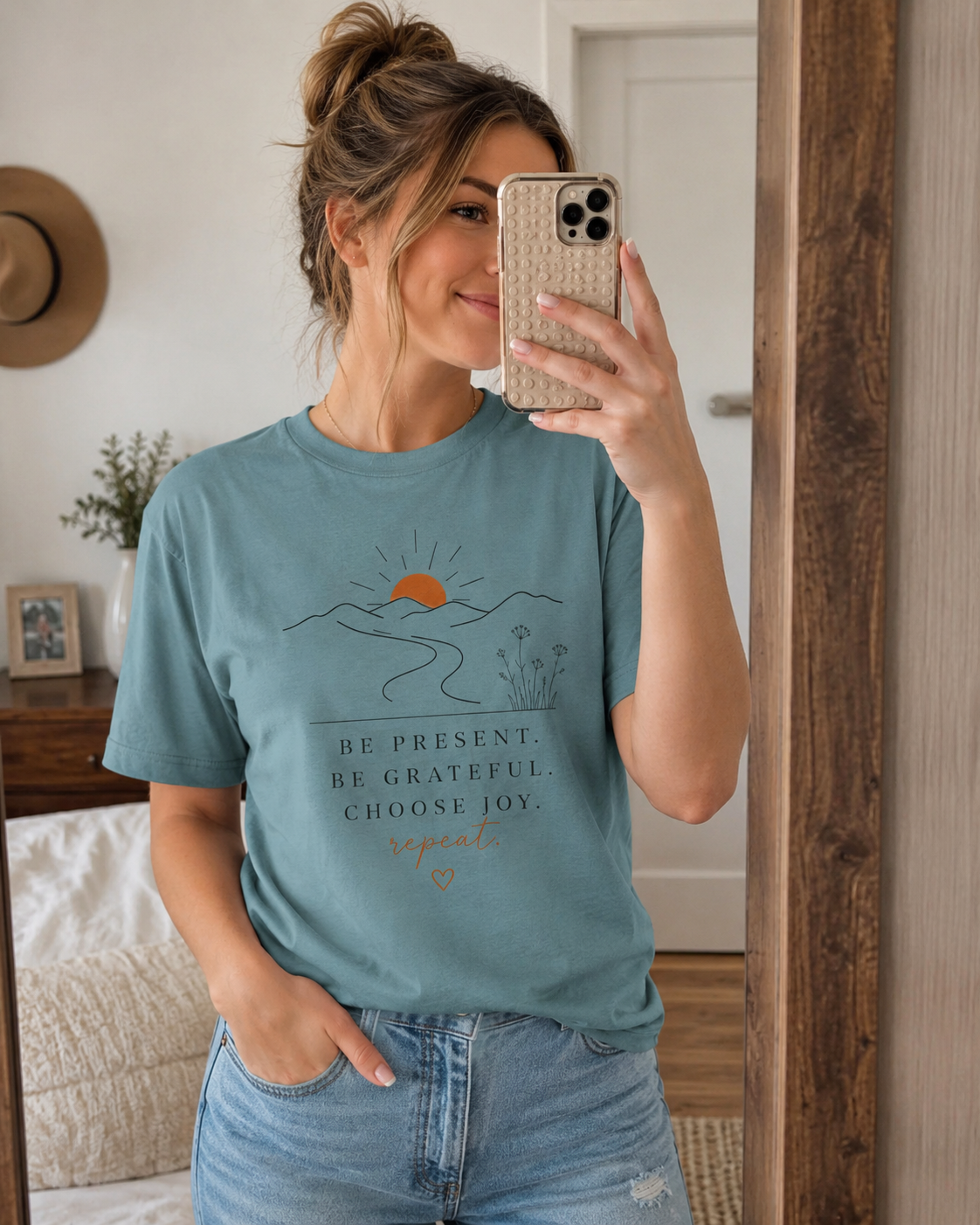 Be Present Inspirational Tee — 'Be Present. Be Grateful. Choose Joy.' Motivational Graphic T‑Shirt