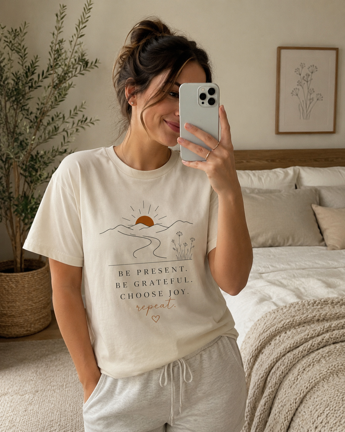 Be Present Inspirational Tee — 'Be Present. Be Grateful. Choose Joy.' Motivational Graphic T‑Shirt