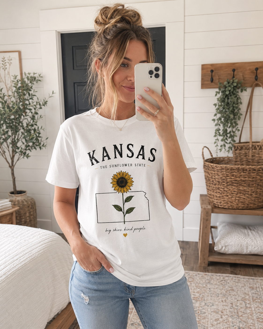 Kansas Sunflower State T-Shirt — 'Big Skies, Kind People' Graphic Tee