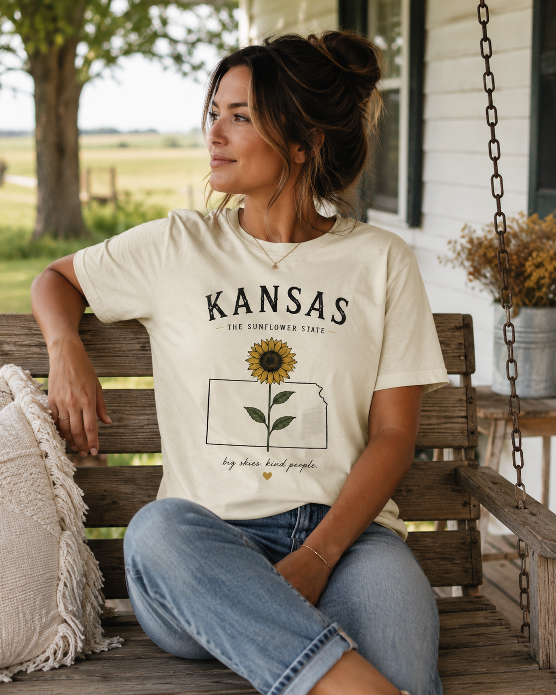 Kansas Sunflower State T-Shirt — 'Big Skies, Kind People' Graphic Tee