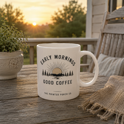 Morning Coffee Mug — 'Early Mornings, Good Coffee' Ceramic Cup