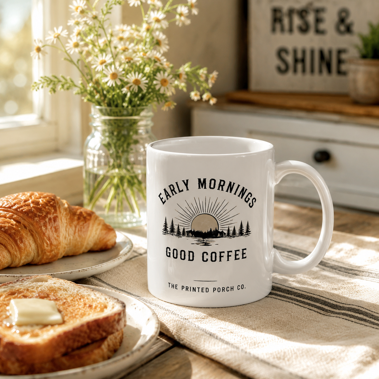 Morning Coffee Mug — 'Early Mornings, Good Coffee' Ceramic Cup